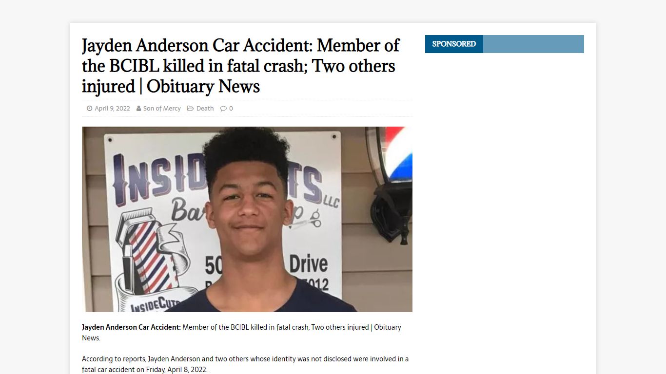 Jayden Anderson Car Accident: Member of the BCIBL killed in fatal crash ...